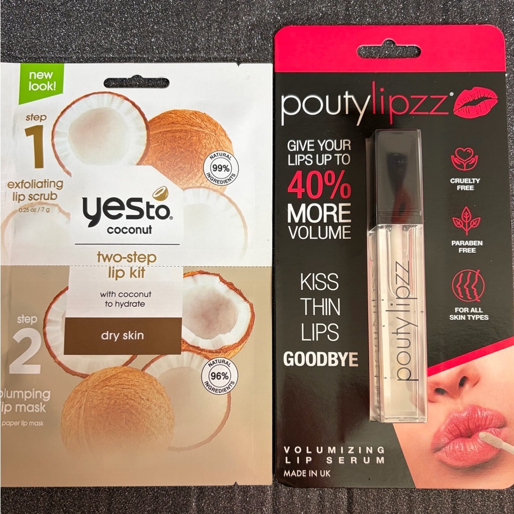 2Pc Bundle: (1)Yes To Coconut 2-Step Lip Kit & Pouty Lipzz Serum for Fuller Lips